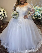 Hot Long Sleeves Plus Size Wedding Dresses Tulle Lace Off the Shoulder - MyChicDress